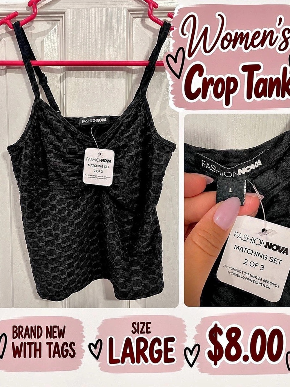 Fashion Nova Women's Black Crop Tank Size Large NWT